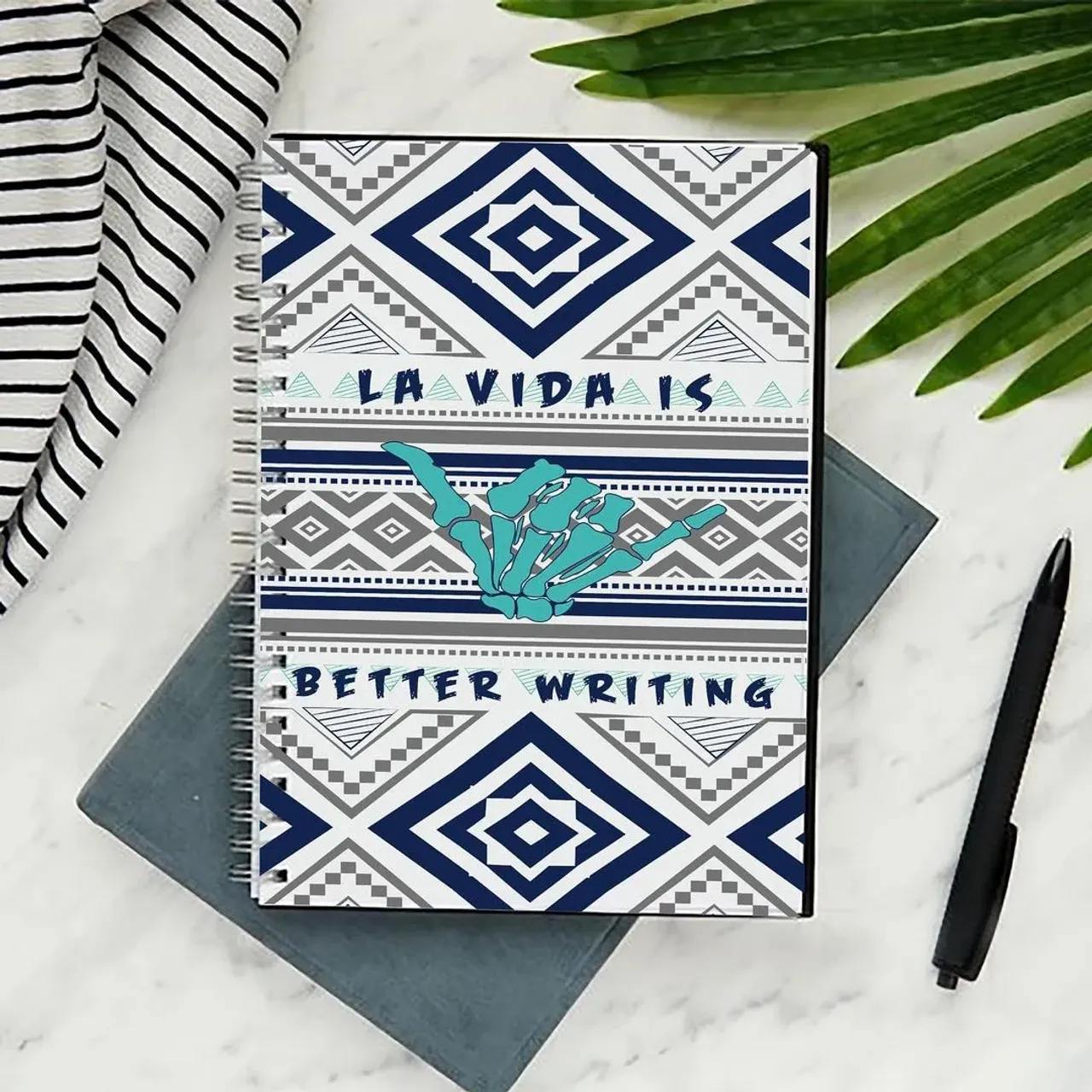 La Vida is Better Writing Geometric Spiral Notebook - Ruled Line. Get yours for $8! 
#etsy #notebooklover #graphicdesign #etsyshop #lavidaisbetterwriting #lavida #spanglish #keepwriting #writersofinstagram #writerscommunity #skeletonhand #whassup #rockon #skeleton #geometric #notebook #notebooks #journaling #journal #spiralnotebook