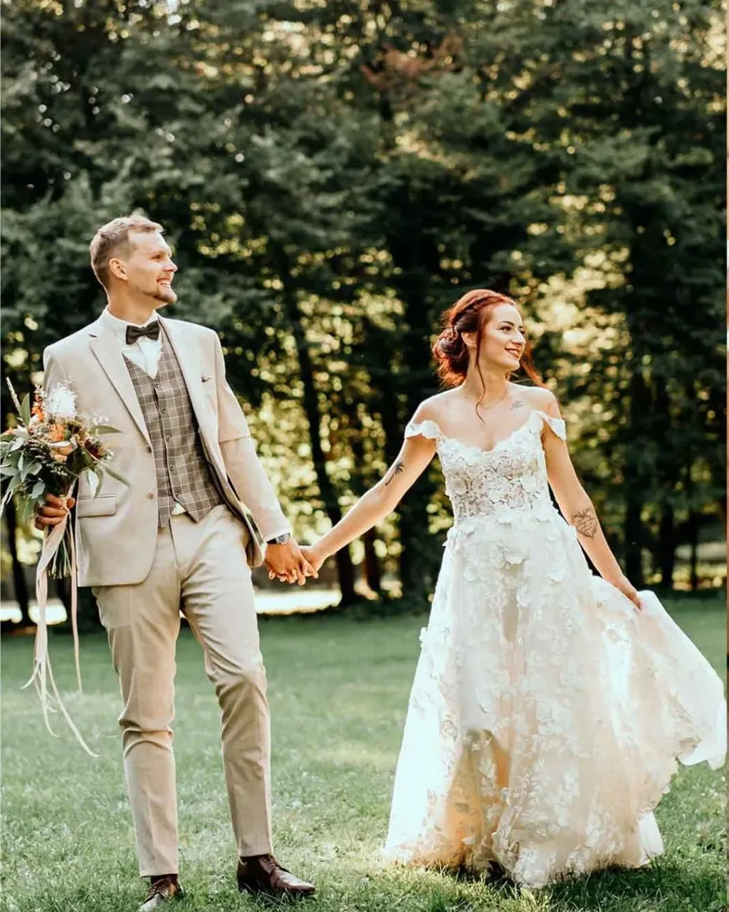 Will you be a rustic bride? 💚 

Then you'll absolutely need a wedding dress with a long train(oh wow, see photo 2 😲🥰) with 3d laces in a floral theme - as on our DAGMARA dress 🌿

Because your dress should be matched to character of whole ceremony - and if you want to 'say yes' surrounded by nature choose elements related to this, such as floral applications on the dress or a wreath on the head! 

__
We sew dresses from scratch so you can freely modify any dress which you see on our ETSY or create with us your own #luckydress 💕

#atelierluckydress #luckybrides #luckydresses #barnwedding #barnweddingavenue #barnweddingideas #rusticweddings #rusticweddingideas #rusticweddingchic #rusticbride #bohobrides #bohobridal #bohobridetobe #weddinginsp #weddingdaystory #iambride #tobebride #happygroom #groombride #texasweddings #weddinggowndesigner  #weddingdressmaker #bohemianweddingdress #custommadeweddingdress #laceweddingdress #handmadeweddingdress #coutureweddingdress