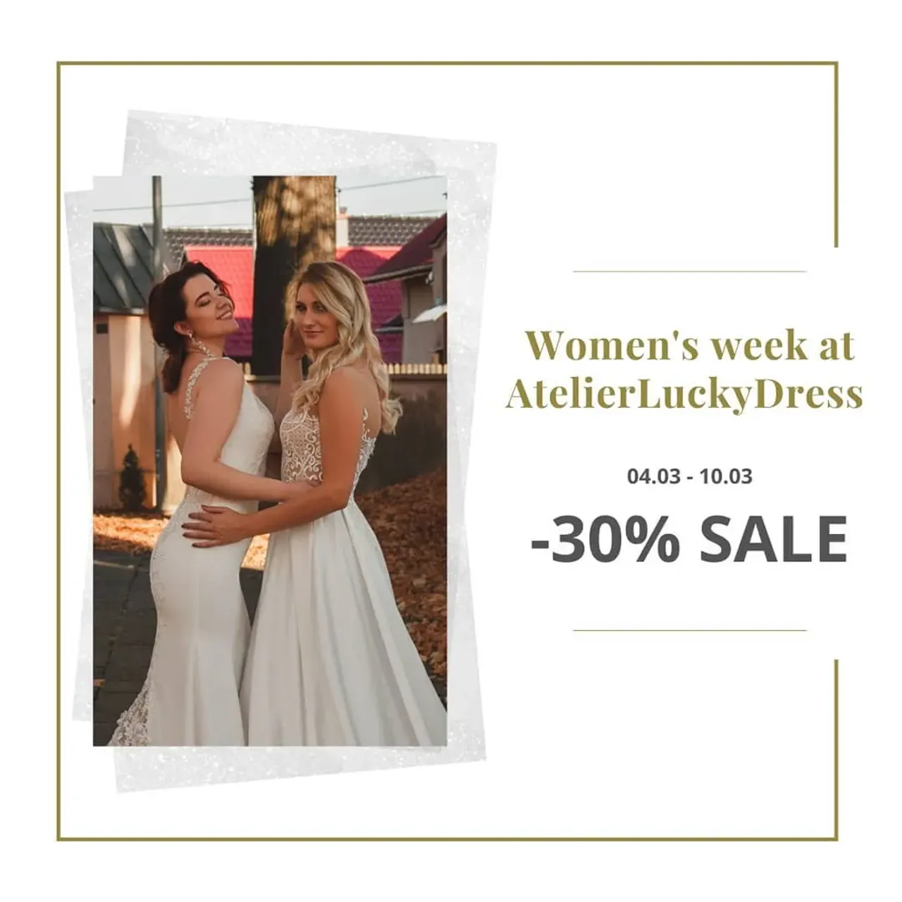 ❤️ WOMEN’S WEEK at AtelierLuckyDress ❤️
04.03 - 10.03 ⚡Wedding dresses even -30% SALE! ⚡
➡️ Go on: https://www.etsy.com/shop/AtelierLuckyDress
Link in bio!
#womensday #womensweek #engagement #isaidyes #sayyestothedress #wedding #bridetobe #bridetobe2020 #bridetobe2021 #weddinginspiration #weddinginspirations #wedding2020 #wedding2021 #bridal #bridalinspirations #bridaldresses #bridalsale #weddingdresssale #weddingsale #weddingveils #weddingjewellery #plussizebride