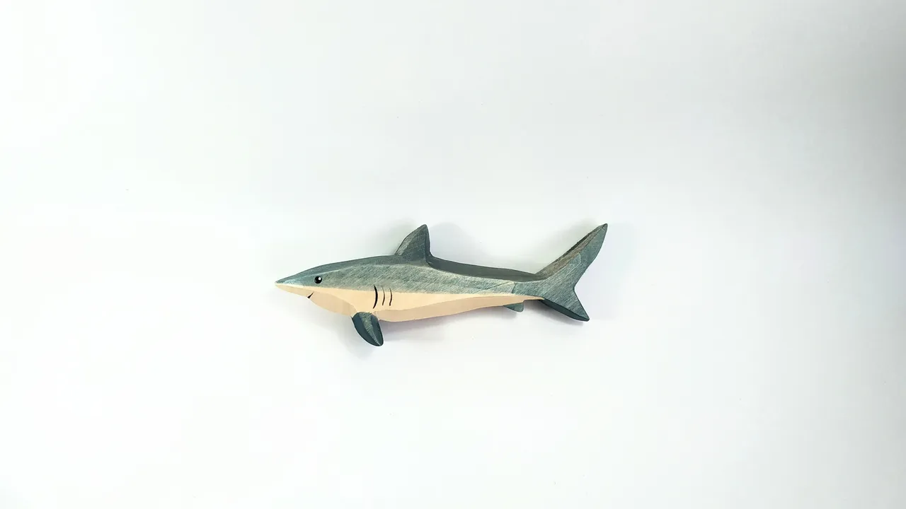 Wooden toy, shark. Handmade, woodcarving, painting.