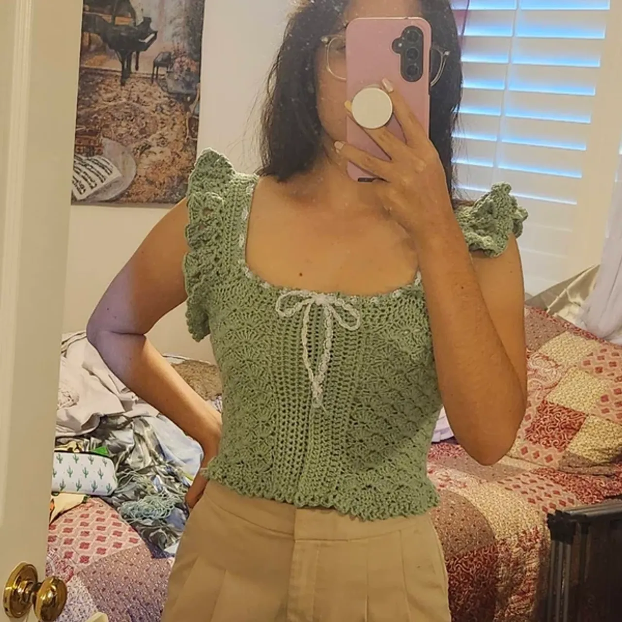 Little hard time understand and figuring out sizing at first, but once you get your rhythm down it was simple! I didn't have to adjust the sizing to much since I'm a small/medium. Bigger busted girlys are gonna have a harder time to figure out sizing. Overall it's a beautiful shirt, I'd encourage other people to try to make it outta maybe bamboo yarn. 
Nov 1, 2024
Ang-ga-la-la