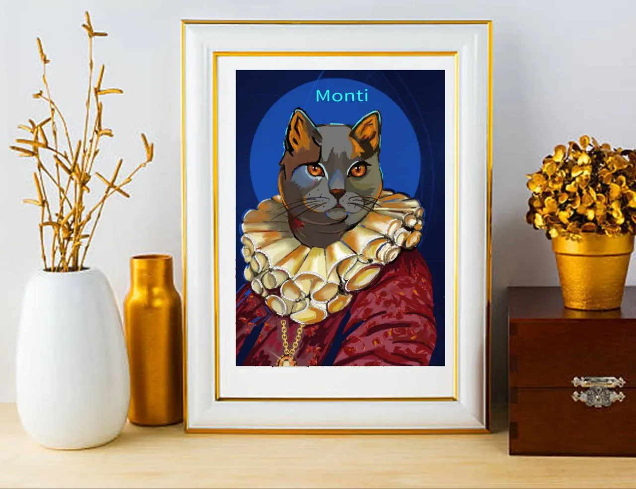 The Royal Pet Portrait is a stunning and unique way to honor your beloved feline companion. This custom cat portrait is created with exquisite attention to detail, transforming your pet into a regal and timeless masterpiece.