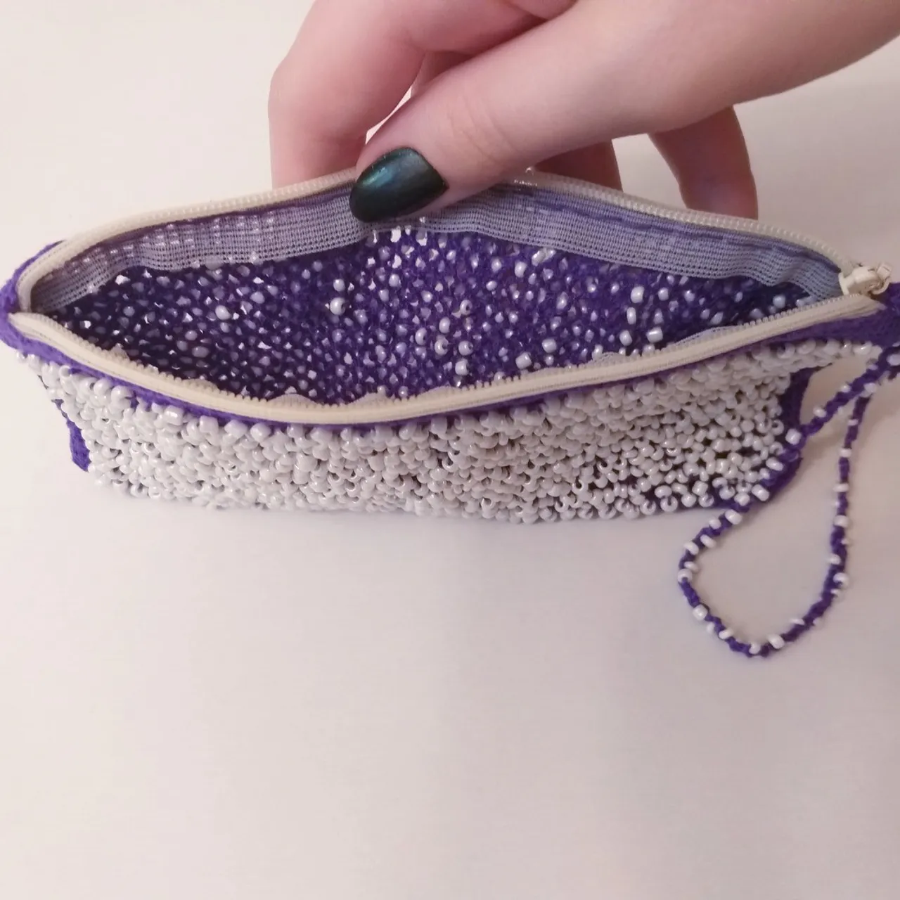 Purple lace bag with beads. Free shipping.