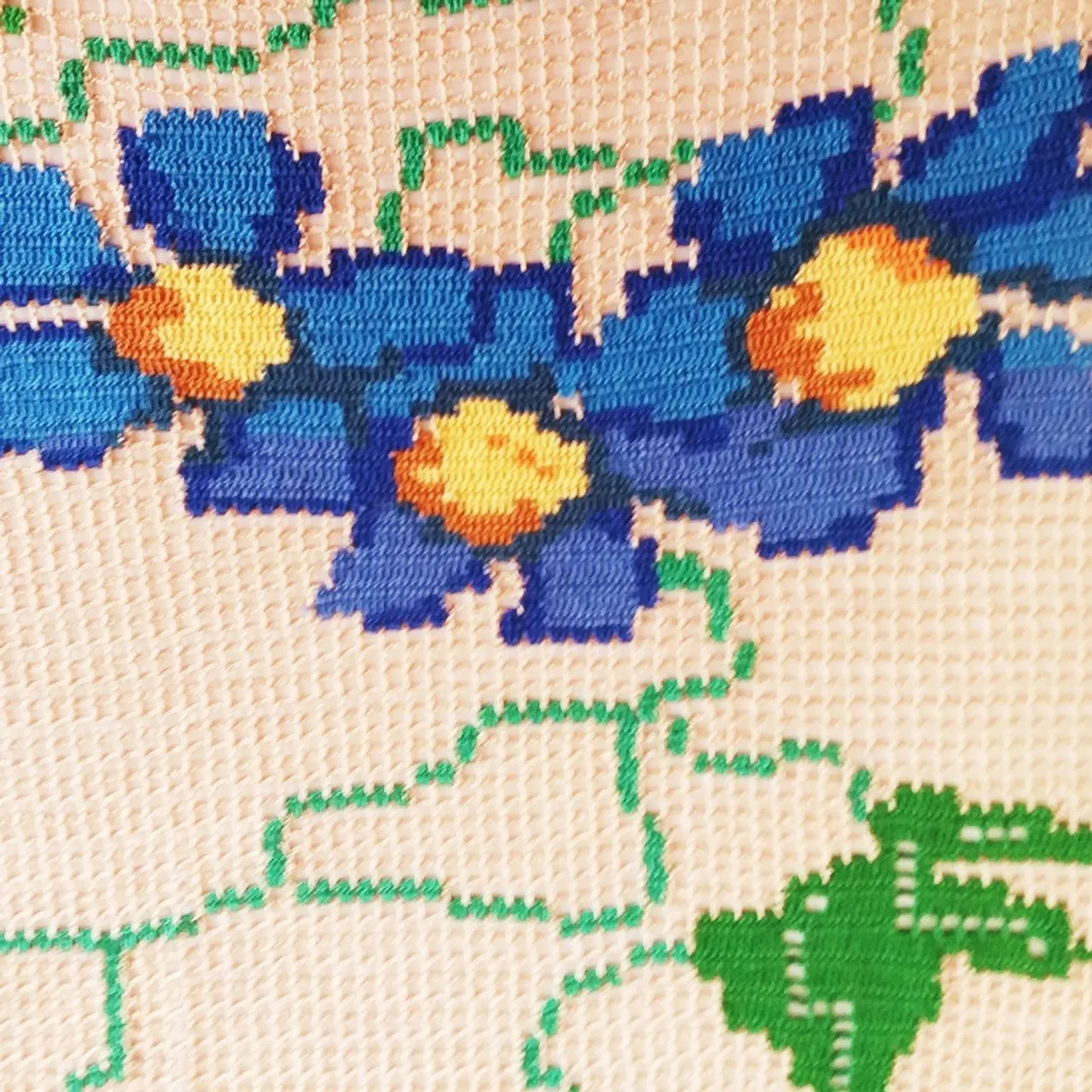 Filet style crochet tablecloth.