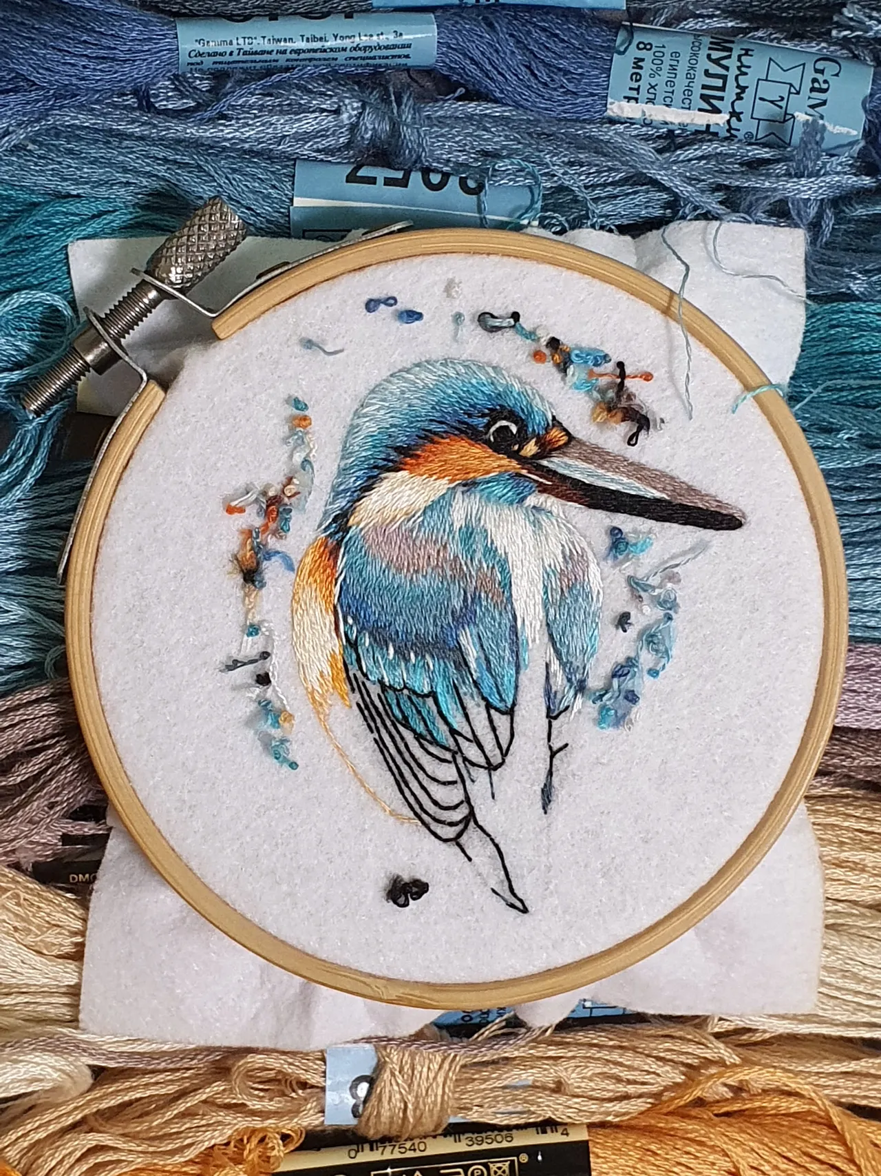 Soon, my little bird will grow wings and fly to a new home. 
Please give this post a like if you enjoy watching the embroidery process!