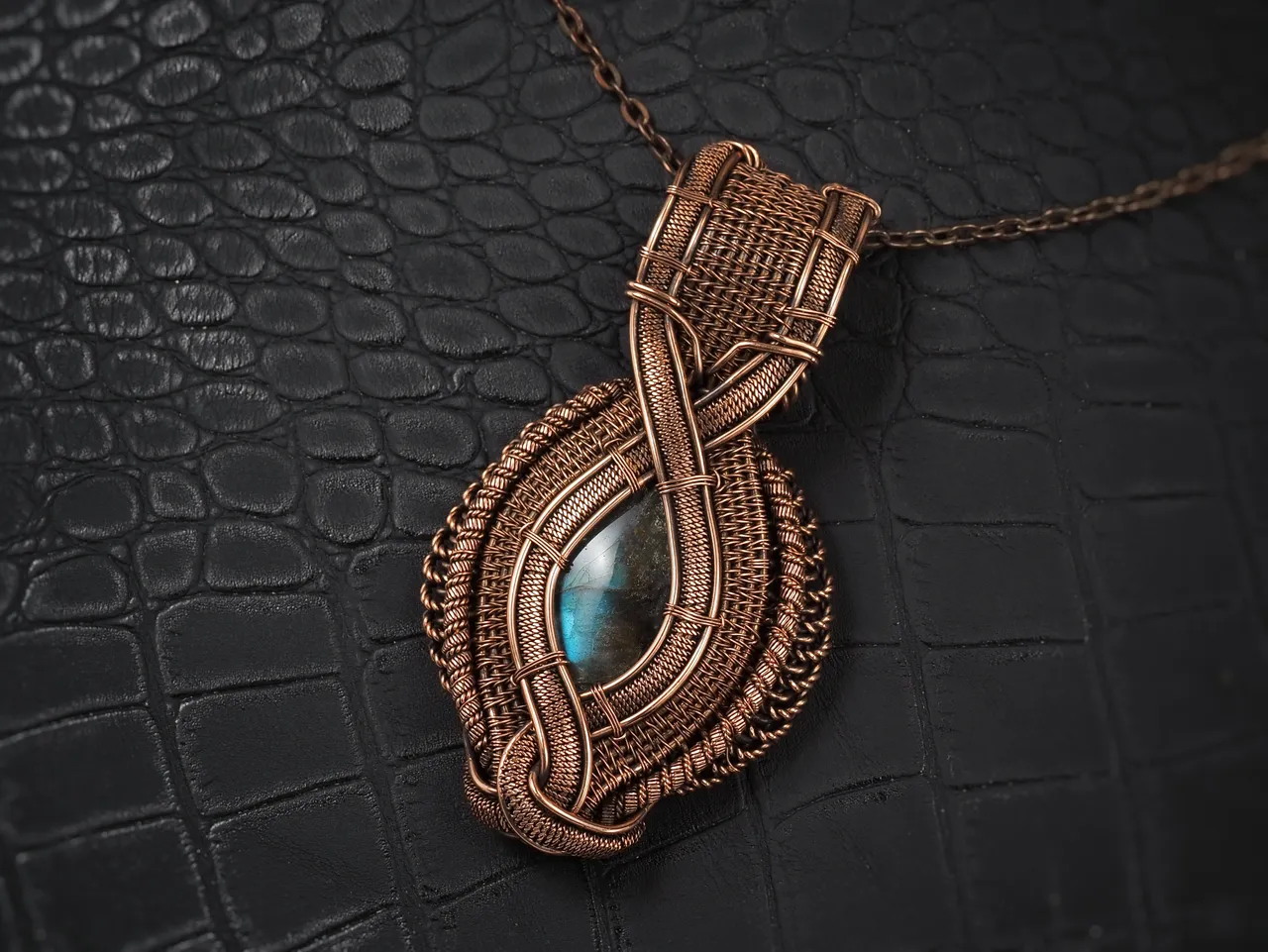 Labradorite pendant for women Wire wrap copper necklace Handmade artisan jewelry
