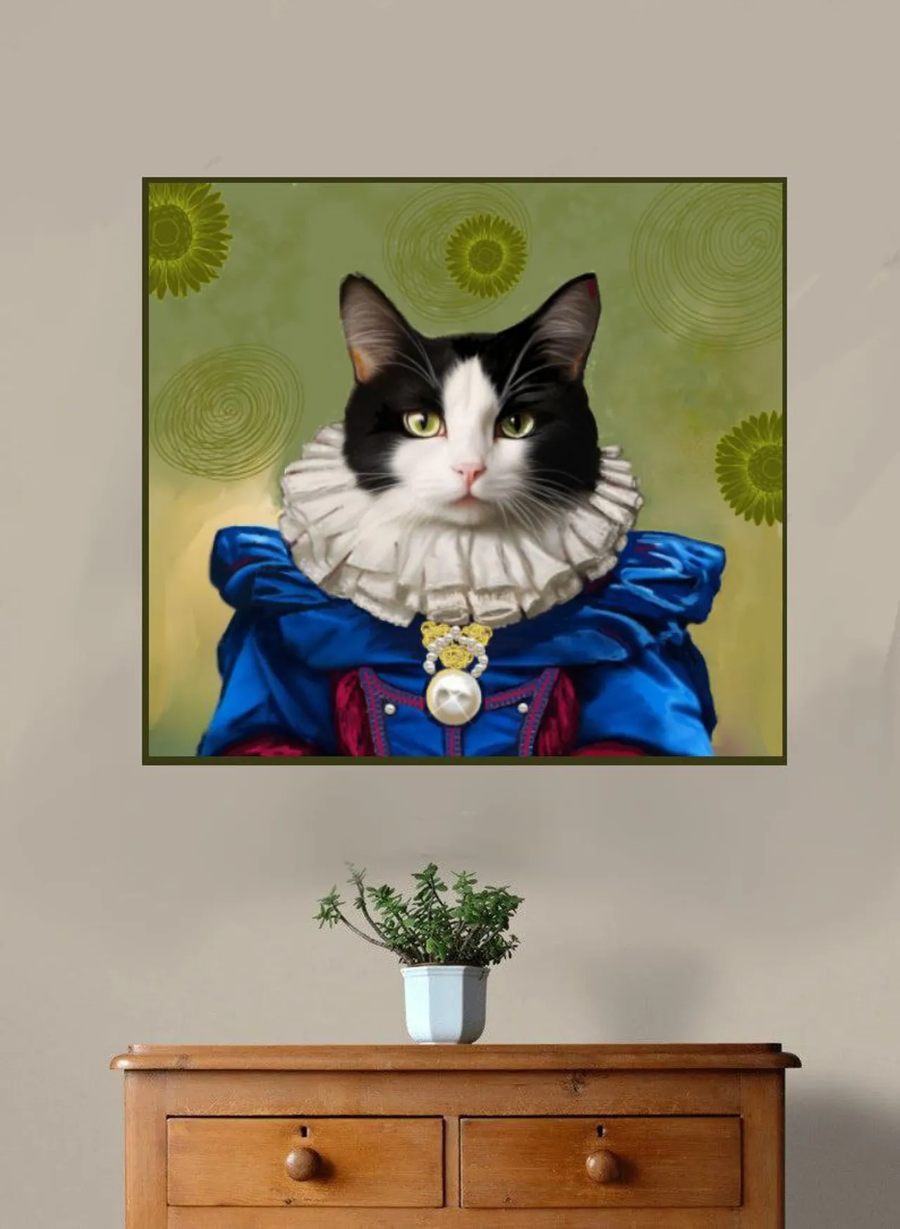 The Renaissance Cat Portrait is the perfect way to honor your beloved feline friend. This royal pet portrait captures the elegance and regality of the Renaissance era, making it a truly unique and special piece of art. Personalized with your cat's name, this digital download can be easily printed and framed to proudly display in your home. It also makes for a thoughtful and one-of-a-kind gift for any cat lover. Bring a touch of sophistication and charm to your pet's image with this beautifully detailed portrait.
1 - After ordering, аttach a photo of your pet in the message or
email to vladisvlady@gmail.com
2 - Pet name, size of painting (8x10, 9x12, 11x14, 12x12, 12x16,16x20)
3 - It usually takes 1-2 days to complete one painting. I will send you a sample, if necessary I will make a few changes.