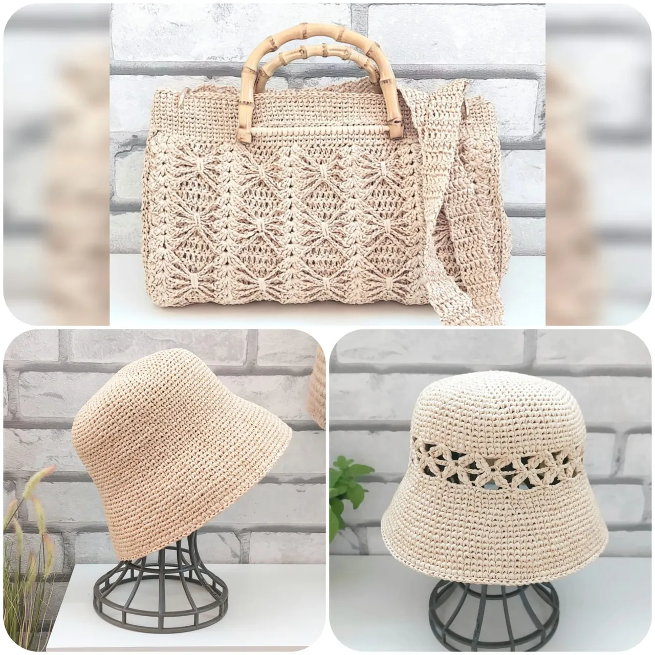 Hand-woven straw handbag and hat. Beach duo for your outfit