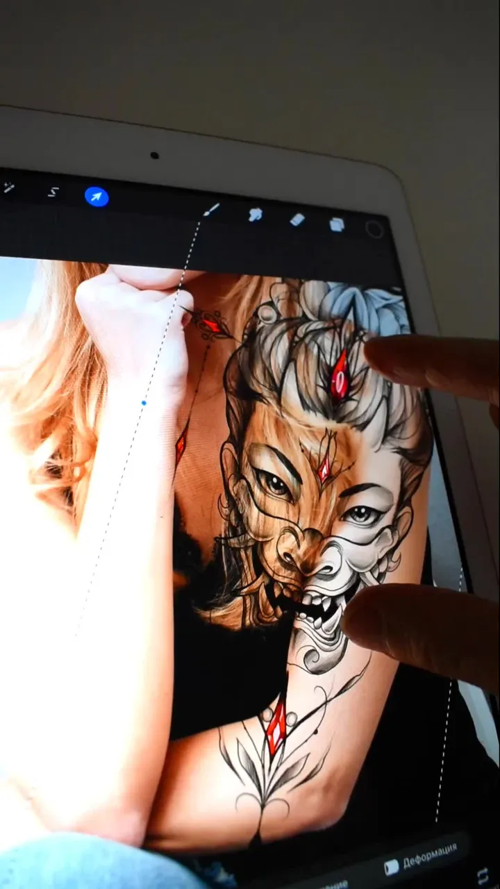 Oni Mask Tattoo Design Geisha