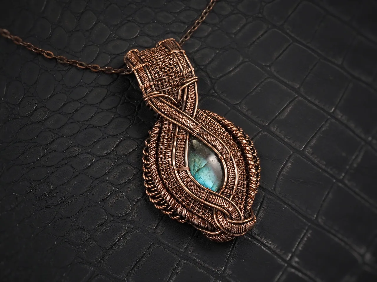 Labradorite pendant for women Wire wrap copper necklace Handmade artisan jewelry