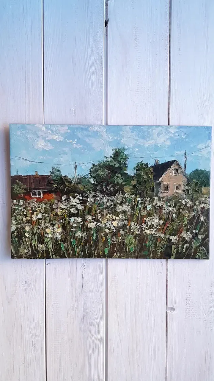 Sunlit Houses Village Painting 8x12” Original Art Summer Landscape Hand Painted
#marinachuchkoart