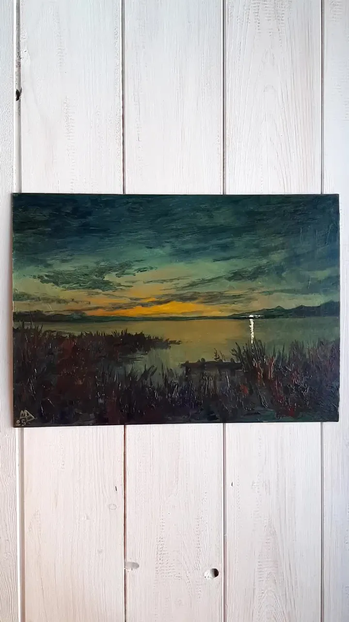 Twilight Lake Painting 8,5x12" ORIGINAL ART Night Landscape Hand painted
#marinachuchkoart