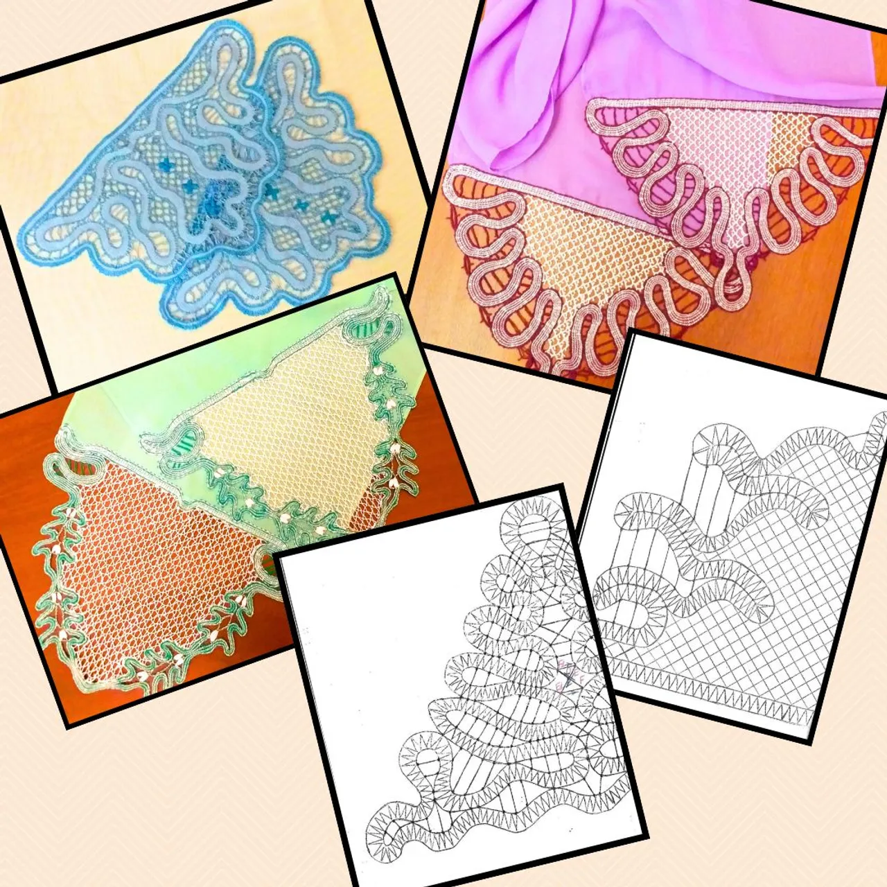 Lace edges woven on bobbins look great on scarves and bags.