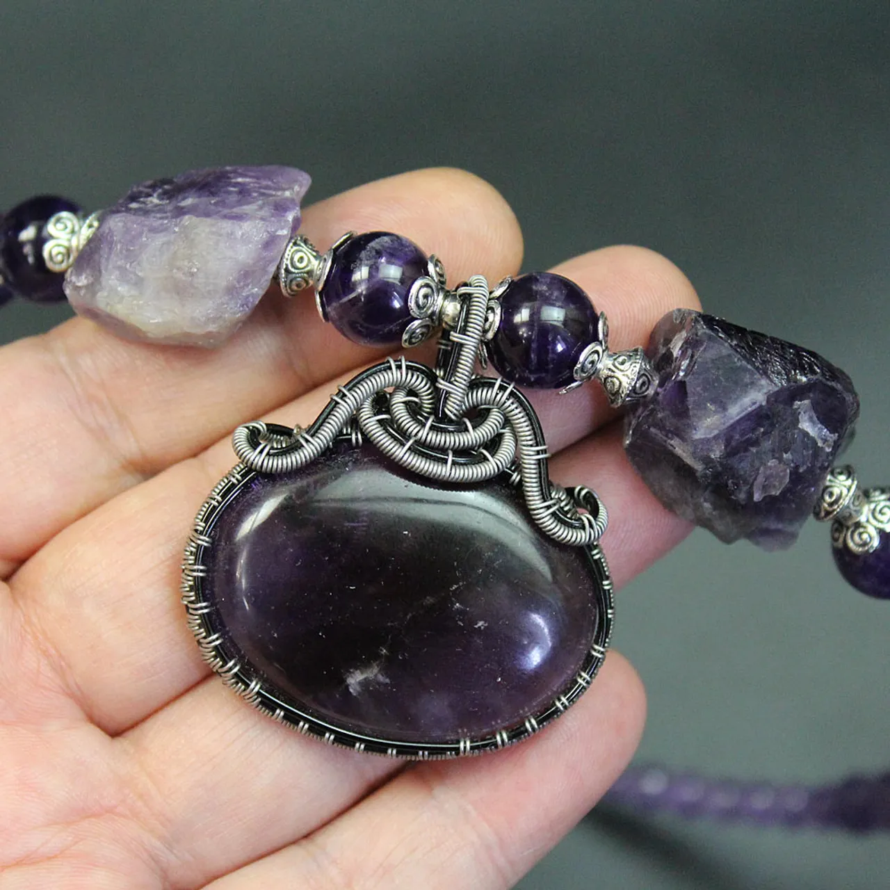 Handmade Wire jewelry. Wire Wrapped Stone Pendant.