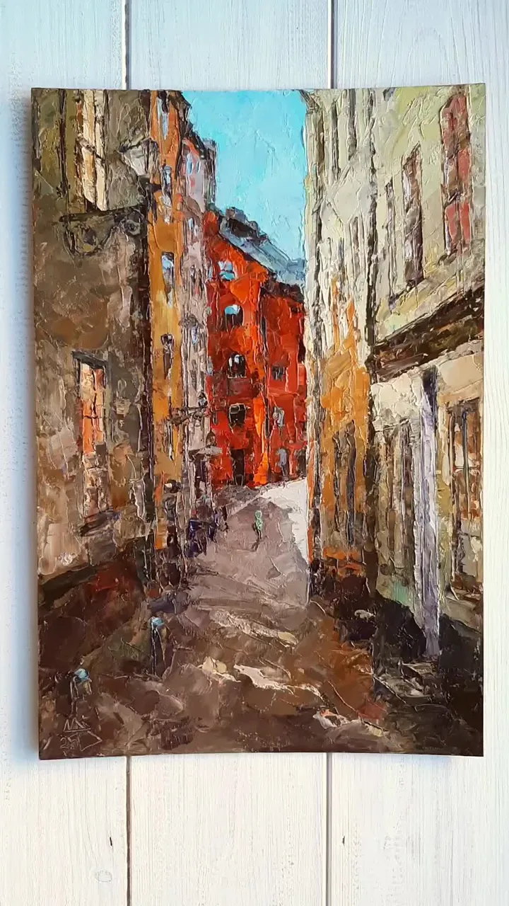 Old Town Painting 12x8" ORIGINAL ART Narrow Street Cityscape Hand painted
#marinachuchkoart