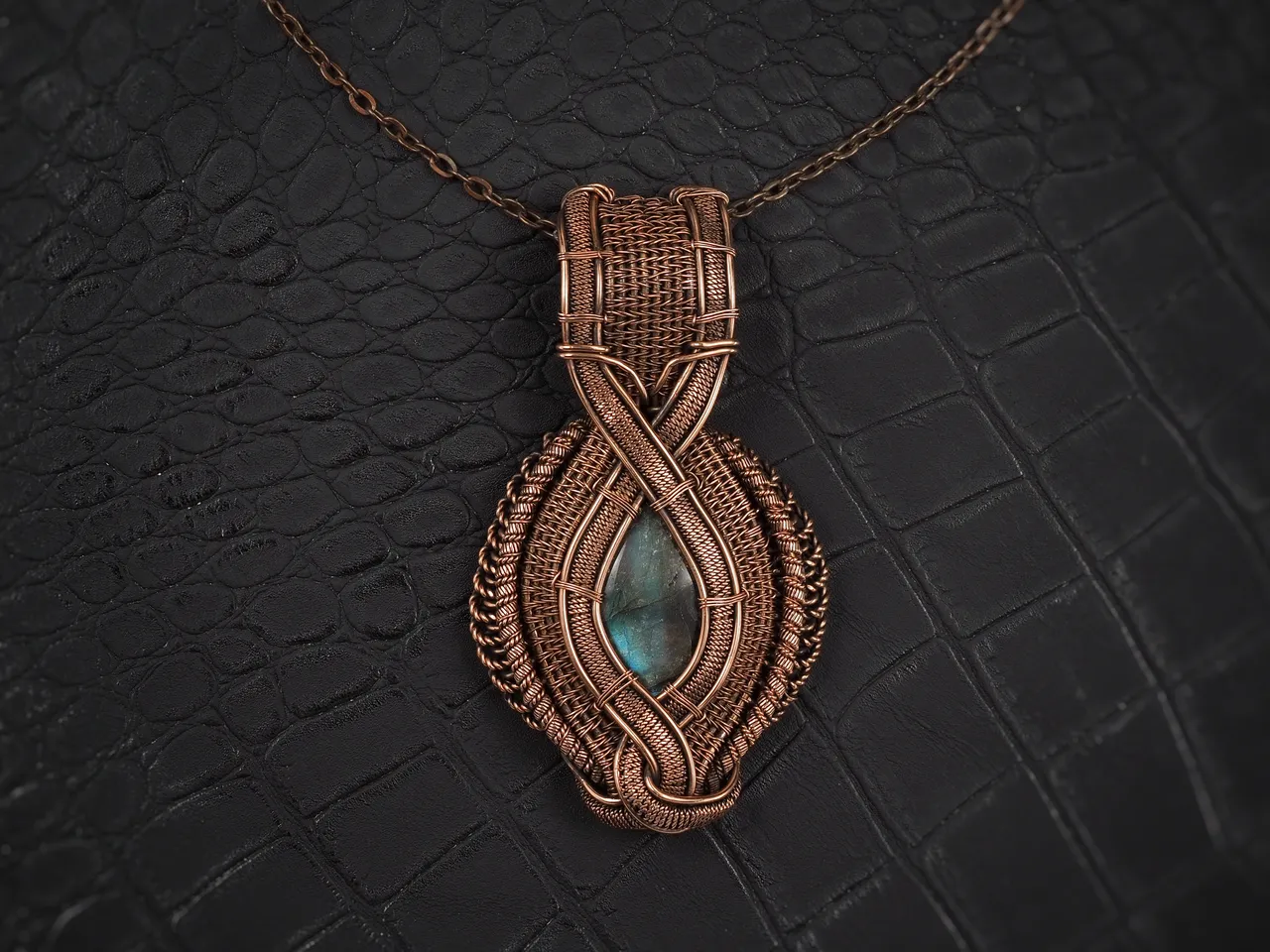 Labradorite pendant for women Wire wrap copper necklace Handmade artisan jewelry