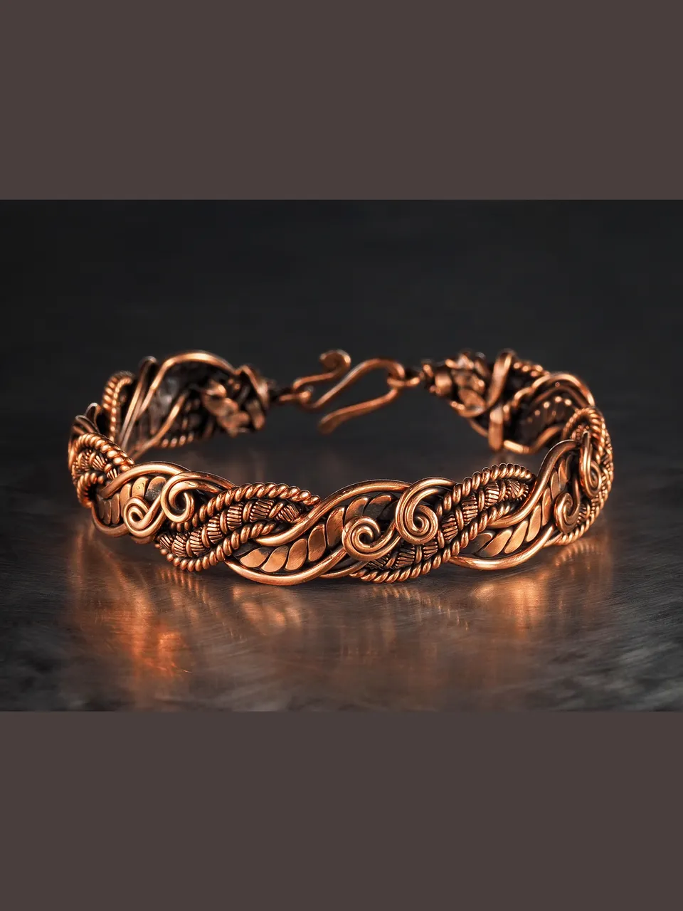 Copper wire wrapped bracelet


❂ The bracelet is made of pure copper wire. The copper is artificially aged with patination, which gives an antique look and makes the details of the bracelet more expressive. After patination, the bracelet was polished to a shine, which gives a beautiful aesthetic appearance to the bracelet. The bracelet is covered with a protective varnish to prevent darkening.
You will receive the exact bracelet you see in the photos.
The bracelet can be combined with any wardrobe and emphasize your uniqueness and style.
.
.
.
copper bracelet,wire wrap bracelet,wire wrapped jewelry,7th Anniversary gift,wire work bracelet,emf protection,oxidized copper,unique bracelet,wire wrap art,pain relief bracelet