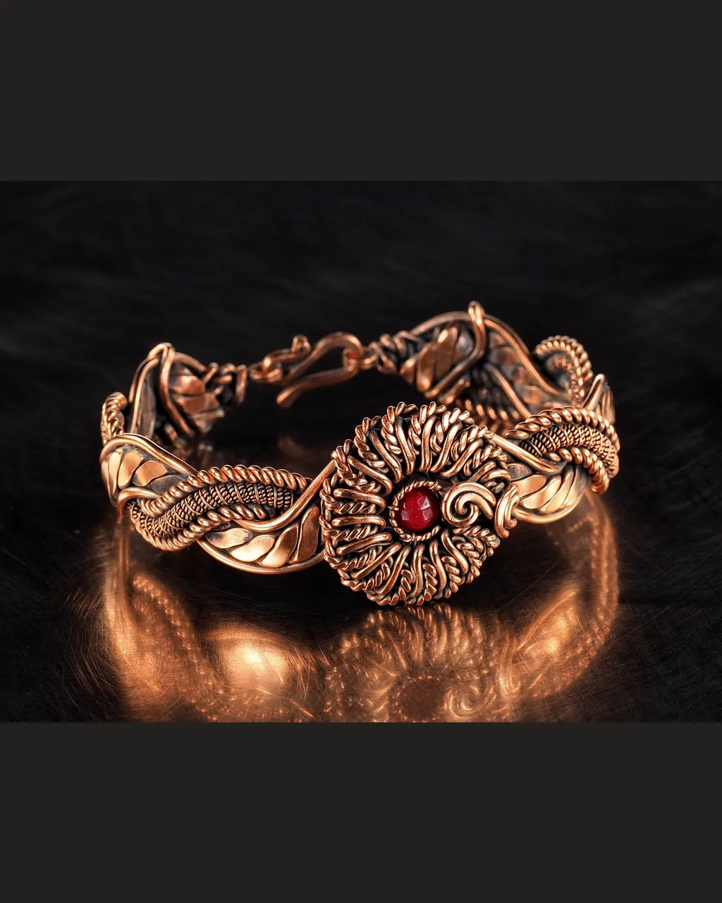 Copper wire wrapped red Agate bracelet for woman, Statement flower jewelry, 7th Anniversary gift for her woman, Unique copper jewelry, Braided Art Nouveau antique style bracelet, Oxidized pure copper, Handmade
❂ The bracelet is made of pure copper wire and natural red agate. The copper is artificially aged with patination, which gives an antique look and makes the details of the bracelet more expressive. After patination, the bracelet was polished to a shine, which gives a beautiful aesthetic appearance to the bracelet. The bracelet is covered with a protective varnish to prevent darkening.
You will receive the exact bracelet you see in the photos.
The bracelet can be combined with any wardrobe and emphasize your uniqueness and style.
❂ Bracelet details:
◀◀ READ IT PLEASE ▶▶ I offer several options for the length of the bracelet. To correctly choose the size of the bracelet, you need to add 1.5 cm (0.6") to the size of your wrist girth. You will get the length of the bracelet that suits you. Choose the desired length of the bracelet from the suggested options.
Bracelet Width: 1 cm