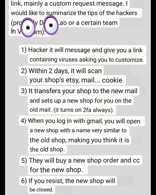 I just findout that these email from Etsy are in my email trashbin
The hacker set up the filter on my emails that I was didnt get much email from Etsy .

Thank God finally I remind about it and SHARING to everybody in same case go to check your trashbin or filter email 🧚‍♂️🧚🧚‍♀️🍀🍀🍀🍀
#etsyhack
#etsyseller
#etsy