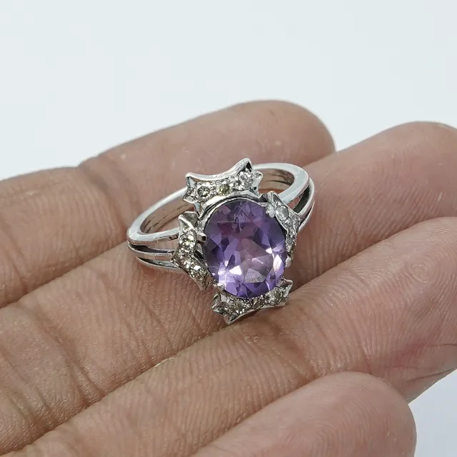 Natural diamond and amethyst ring please visit. sksonijewels.etsy.com