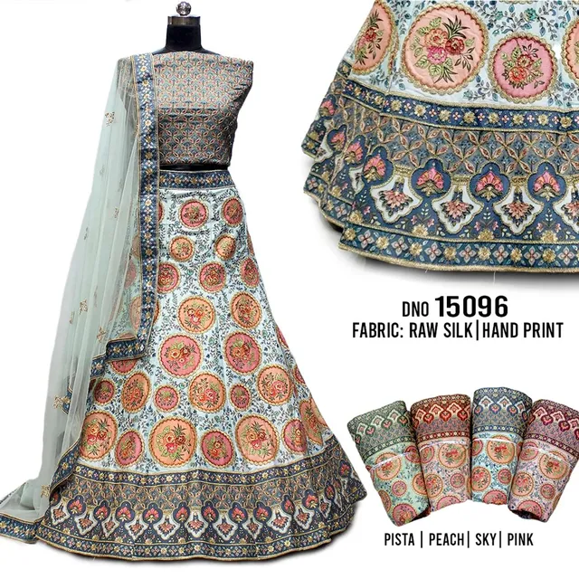 #lehengacholi #lehengadesign #lehengacollection #weddinglehenga #receptionlehenga #engagementlehenga #bridesmaidlehenga #girlishlehenga #rawsilklehenga #handprinted #bluerawsilklehenga