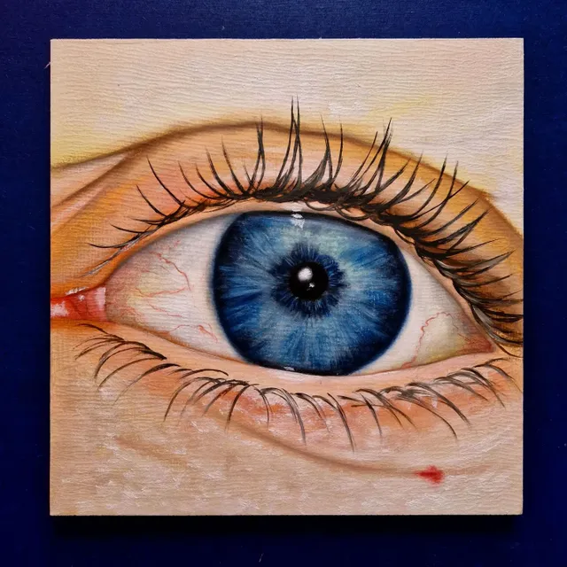 Eye: Eefje Marijs
We've opened our eyes 
Oil on wood 
20x20cm 

Story of Eefje: 

“In 2013 the universe reconnected me and a person who was once my pen pal when I was 14 years old, which started a special journey that is also known as the twin soul process. This also means that at least 1 of us will wake up spiritually. 

Eyes are the mirrors of the soul, they say. And my eyes certainly played a part in this awakening process. He, my twin flame, mentioned that I had beautiful eyes...something unknown to me. Since then more people said the same. At times when we were together, it surprised me a few times (positively). 
Since then, when accidentally looking in the mirror and I saw how my eyes looked and how they radiated...I had never seen them like this before! So that was what soul love did to me. 

My spiritual abilities also surfaced in this beautiful twin flame process, which increased my intuition, senses and overall being.
This awakening made me look, appreciate, approach and experience many things differently. My eyes reflect my openness which makes it easier for people to approach me, and in-depth conversations can follow. 

My journey led me to this point where my knowledge and skills can be used for helping others“ 

I am still looking for more eyes to paint, so are you interested in participating 👇🏼
https://www.debbievervoort.com/project-info