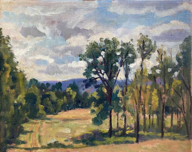 A backlit tree line/summer sky from a farm field near Great Barrington, Massachusetts. Today was hot, but found a nice shady spot. 8x10 oil on linen #berkshireslandscapespaintings #paintingsoftheberkshires #contemporarypleinair #contemporarylandscapepainter #berkshiresinsummer #pleinairlandscapepainting #summerpleinair #pleinairlandscapepainter
