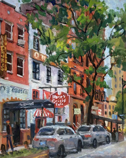Had the pleasure of painting across from this historic West Village spot last week, #mariescrisiscafe . Described as a below-ground bar with a hot piano and deep roots in the gay West Village. Second photo is my set up, with @petesinjin painting in the distance. 11x14 panel, sold #mariescrisis #arthurssteakhouse #paintingsofthewestvillage #paintingsofnyc #paintingsofgreenwichvillage #newyorkcityscapepaintings #newyorkcityscapepainter #newyorkcityscapepainting #nycstreetpainter #newyorkpaintings