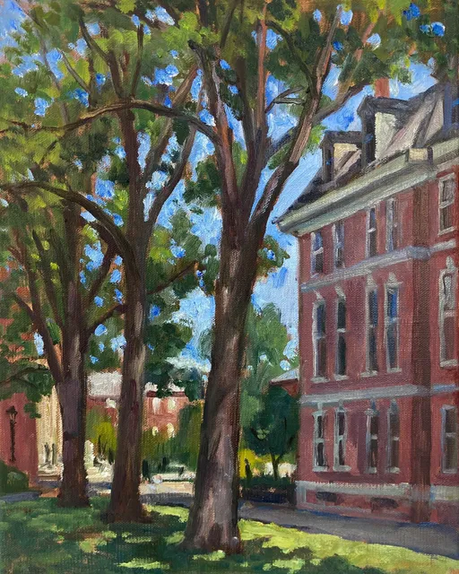 Painted from a very quiet corner of #williamscollege, July 2022. 11x14 sold #paintingsofwilliamstown #berkshiresfineart #northernberkshires #pleinairsketches #paintingsofwilliamscollege
