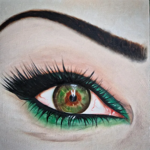 Eye: Victoria van Dijk
We've opened our eyes 
Oil on wood 
20x20cm 

Story of Victoria: 

1/2
"I grew up in the 70's and 80's in a happy and peaceful family with 8 children. My very special and kind-hearted parents raised us lovingly and awake in all kinds of areas. As a child I learned from them how much people are consciously lied to about many different, important things by the government, the media, (pseudo) science and in school books. My parents taught us to test all important knowledge for truth for ourselves. 

The existence of a mighty, loving God and His unfortunately also mighty adversary, the existence of the supernatural (I was saved from death twice by a tangible and by a visible angel), and many other subjects about which I already knew a lot before children's understanding when I was only 7 or 8 years old. You can imagine that partly because of that I was quite a (sweet) wise nose. As a child I dared to express my opinion about everything, even to adults, including my teachers. Even if this often went against the generally accepted opinion. 

When I got older, still in the days of libraries and later in the days of the beginning of the internet, I researched a lot of life topics myself. Partly for that reason, and thanks to my kind and wise parents, I recognized the totally insane lying frenzy surrounding corona right away at the beginning of 2020. After all, I had been waiting for that all my life because I knew this was coming. I immediately knew that corona was a fully orchestrated plandemic to convince the people that there had to be a Great Reset for the entire world, including a major reduction in the world's population and a so-called climate rescue. The start of actually realizing the New World Order and the One World Government was a fact in 2019/2020. The advantage of this prior knowledge was that I was not afraid of corona for a second, not even in the beginning. I did have to prepare myself mentally for the battle, because I knew that the final battle between good and evil had begun.