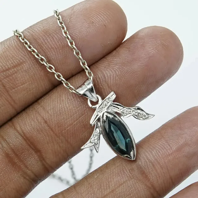 Natural diamond and Australian sapphire  pendant 
Visit. 
Sksoni.etsy.com