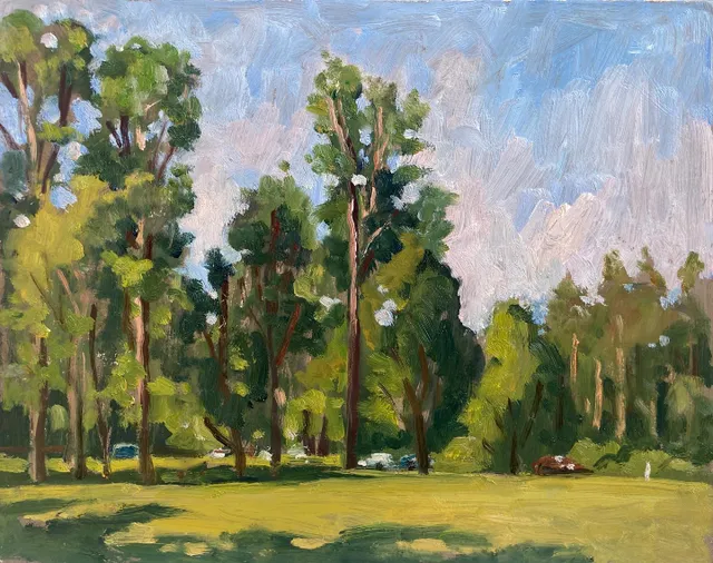 Painted from the parking lot before the concert, so we could get front row lawn seats when they let people in. Worth the wait. 8x10 oil on panel #tanglewoodmusicfestival #tmcorchestra #mahler5 #berkshirespleinair #tanglewoodgroupies #tanglewood2022