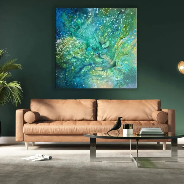 Obstacles are part of life. 
You must flow like water. 
Learn to let go in order to 
flow with the situation.

Water flow

Natural flow series
High flow and glow in the dark acryl 
on canvas. 
100x100cm
Ready to hang 
Has a layer of protecting varnish.