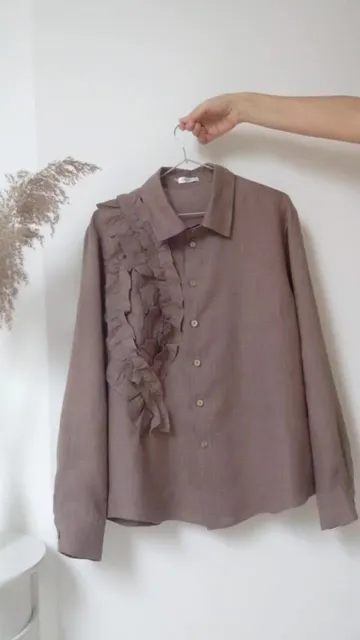 New item - linen shirt with ruffles, XS-XXXL size