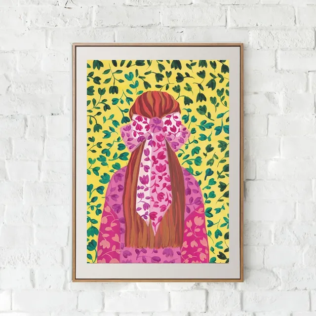 pink bow yellow background art 💛💖🖌️