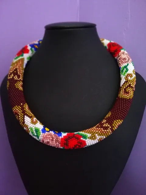 Beaded Necklace , Seed Bead Crochet Necklace