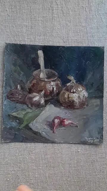 Onion Painting 8,8x8,9" ORIGINAL Kitchen Hand Painted Artwork
#marinachuchkoart