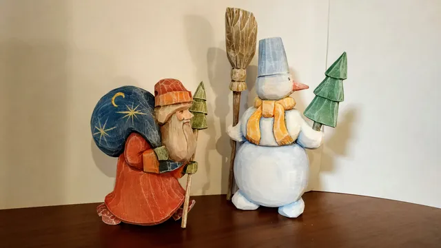 Wooden toys, snowman and Santa."Christmas"