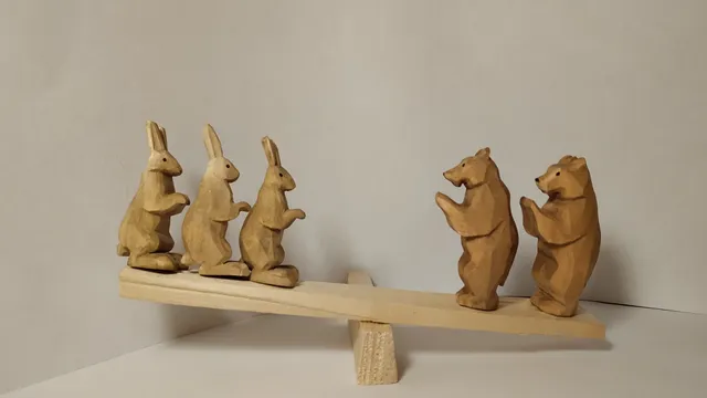 Wooden toys, bear cubs and bunnies.