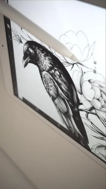 Crow tattoo design stencil