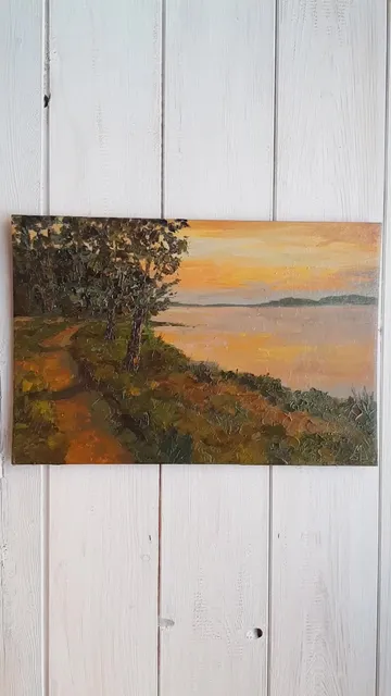 Red Sunset River Painting 8x12" ORIGINAL ART Summer Landscape
#marinachuchkoart