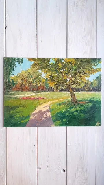 Sunny Park Painting 8,5x12" ORIGINAL ART Landscape Hand Painted
#marinachuchkoart