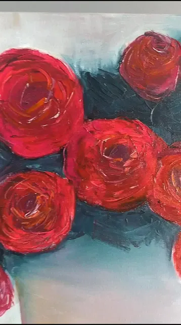 Oil painting "Roses in a bucket", in inches is about 20*24 (50*60 cm)