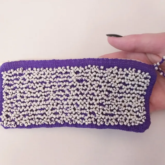 Purple lace bag with beads. Free shipping.