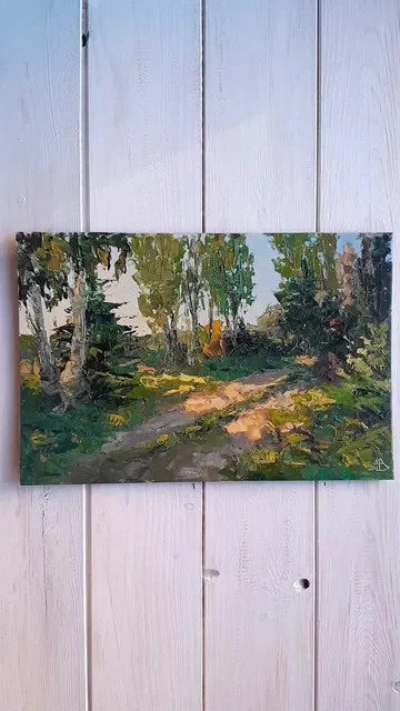 Mixed Forest Painting 8x12" ORIGINAL ART Sunlit Path Landscape Hand Painted
#marinachuchkoart