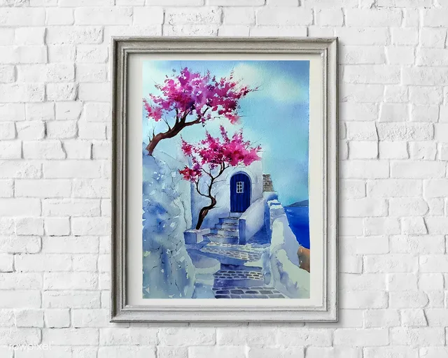 Greek courtyards are so recognizable and classic 😉

When I fill out a product card on the art and handmade marketplaces, the algorithm always asks me to specify the main colors of the painting.

And so I always write about Greece: white, blue, pink.

By the way, it's very convenient, you don't have to invent anything.
Just three colors of Greece.

Ah, there is also a color that I call "purple haze", which shadows fall on. 
But these are the details 😉