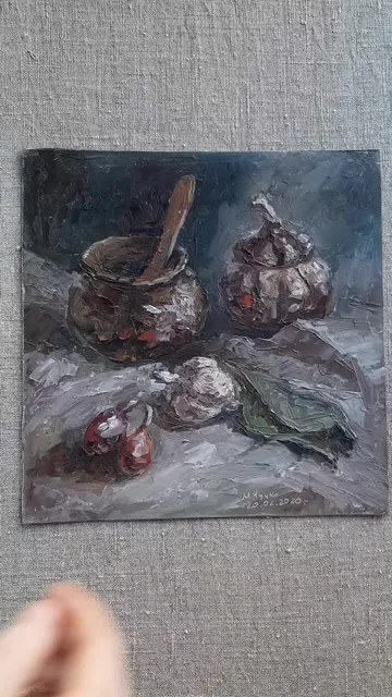 Garlic Painting 9,1x8,9" ORIGINAL Kitchen Hand Painted Artwork
#marinachuchkoart
