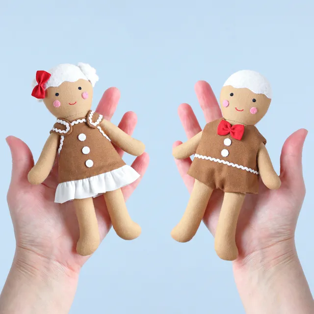 Double the gingerbread, double the joy! They fit in palms, never crumble, and bring all the holiday spice. Make your own gingerbread dolls with my easy to follow sewing pattern!