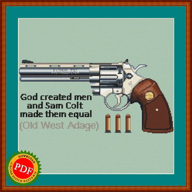 🔫 This elegant #crossstitchpattern features a detailed depiction of the iconic #ColtPython #revolver. With its intricate design and realistic colors, this #pattern is a must-have for any firearm enthusiast or #crossstitch enthusiast. Bring the power and precision of the #pistol into your home with this unique piece of art. Perfect for framing and displaying, this #Colt Python cross stitch pattern is a great addition to any space. Create your own piece of #history with this beautifully crafted pattern.

🔎 https://ballwool.com/products/63434