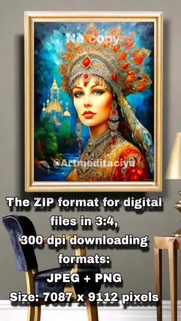 Digital abstract texture painting "Mysterious Russian Beauty" with blue eyes in a luxurious red-gray kokoshnik crown, red dress against the background of an abstract urban landscape in blue tones, made in the style of painting with a palette knife, oil. 

Instant download. You can buy digital 3d paintings with instant international payment processing using the link 👇

https://seller.ballwool.com/products/63428